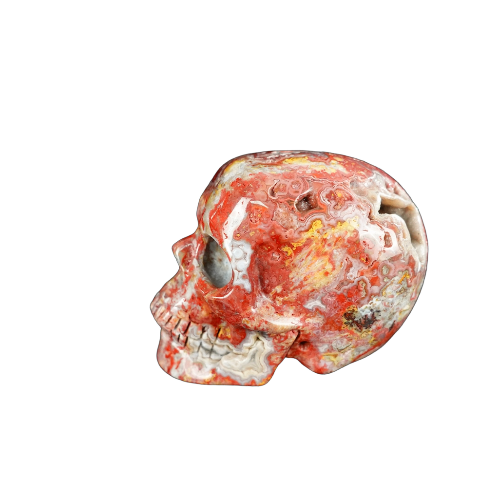 2.2" Red Crazy Lace Agate Crystal Skull Carving - Unique Piece #RC09