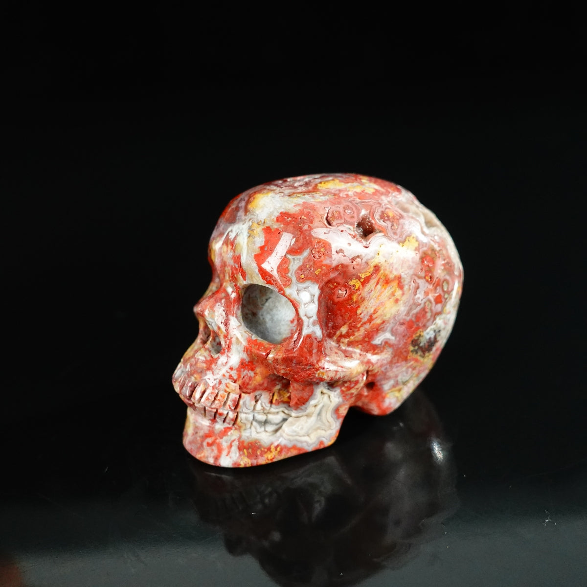 2.2" Red Crazy Lace Agate Crystal Skull Carving - Unique Piece #RC09