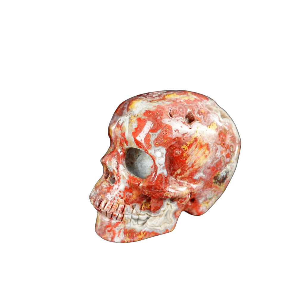 2.2" Red Crazy Lace Agate Crystal Skull Carving - Unique Piece #RC09