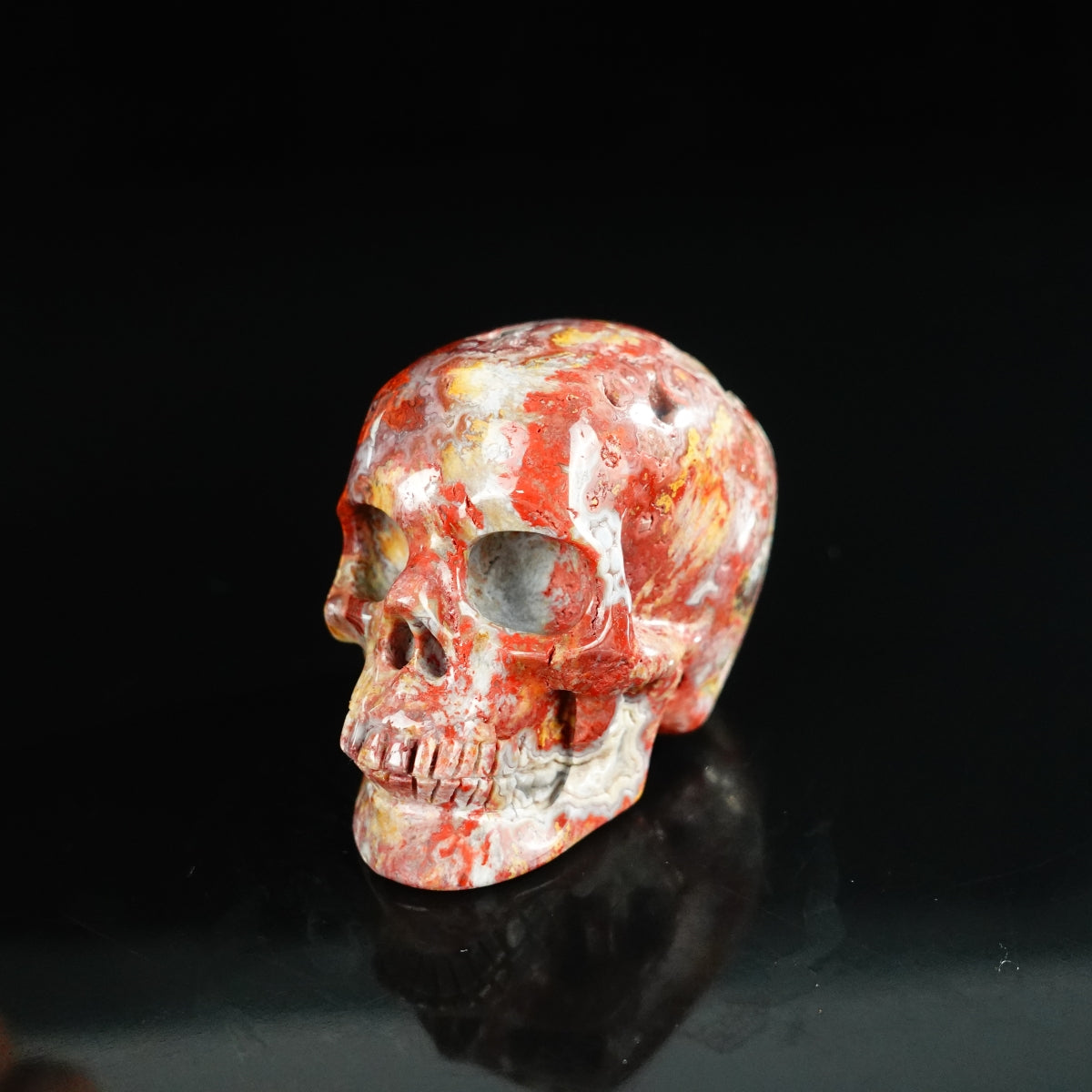 2.2" Red Crazy Lace Agate Crystal Skull Carving - Unique Piece #RC09