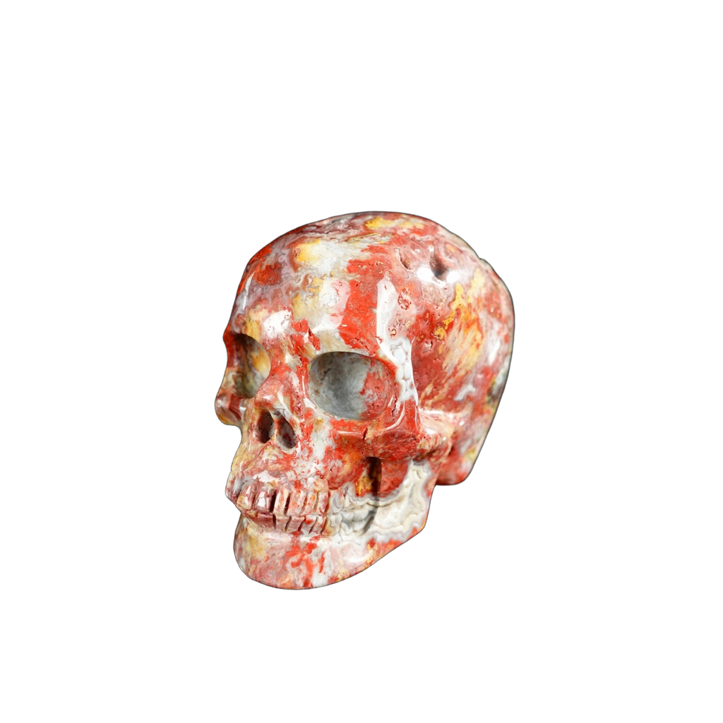 2.2" Red Crazy Lace Agate Crystal Skull Carving - Unique Piece #RC09