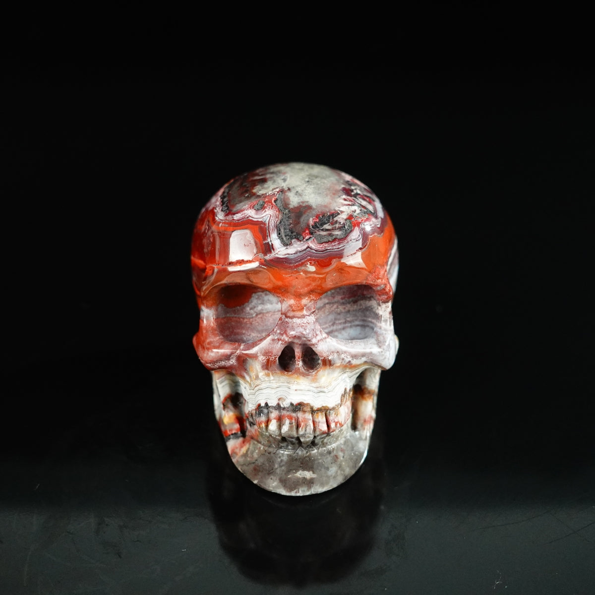 2.2" Red Crazy Lace Agate Crystal Skull Carving - Unique Piece #RC10