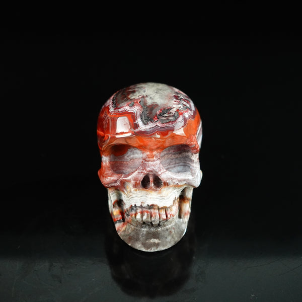 2.2" Red Crazy Lace Agate Crystal Skull Carving - Unique Piece #RC10