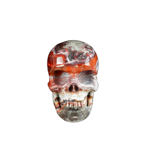 2.2" Red Crazy Lace Agate Crystal Skull Carving - Unique Piece #RC10