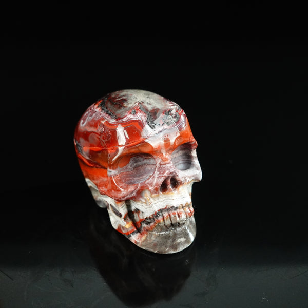 2.2" Red Crazy Lace Agate Crystal Skull Carving - Unique Piece #RC10 - alternate view