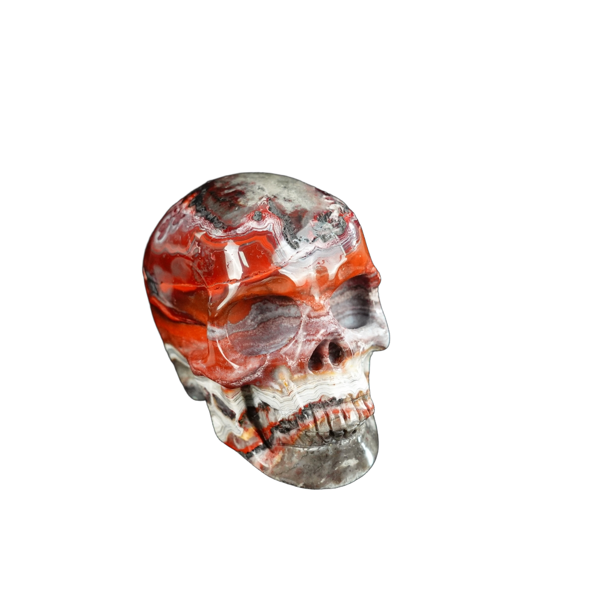 2.2" Red Crazy Lace Agate Crystal Skull Carving - Unique Piece #RC10