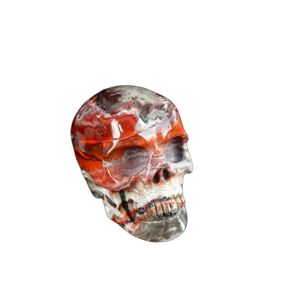 2.2" Red Crazy Lace Agate Crystal Skull Carving - Unique Piece #RC10 - alternate view