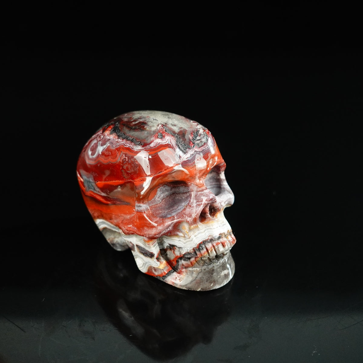 2.2" Red Crazy Lace Agate Crystal Skull Carving - Unique Piece #RC10