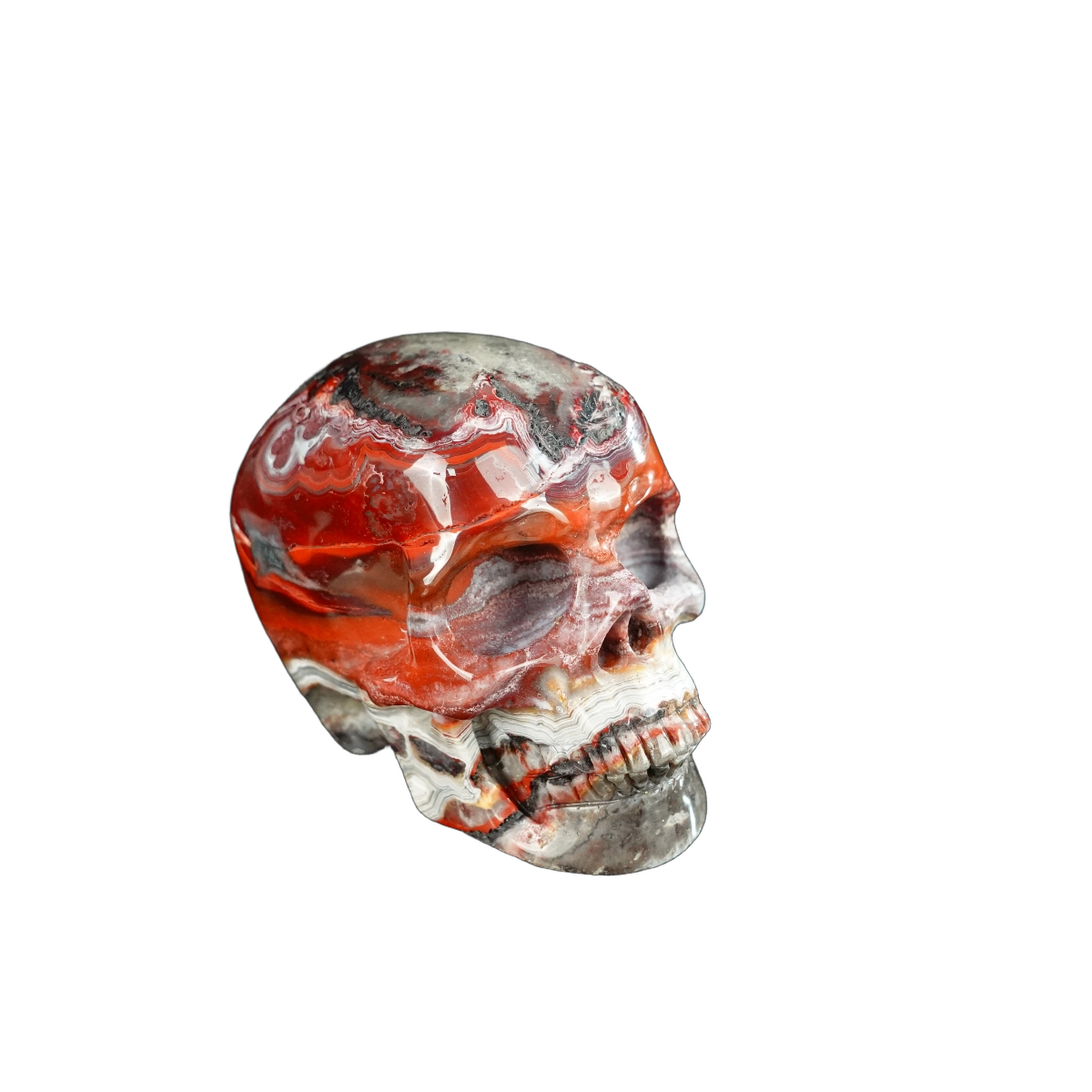 2.2" Red Crazy Lace Agate Crystal Skull Carving - Unique Piece #RC10