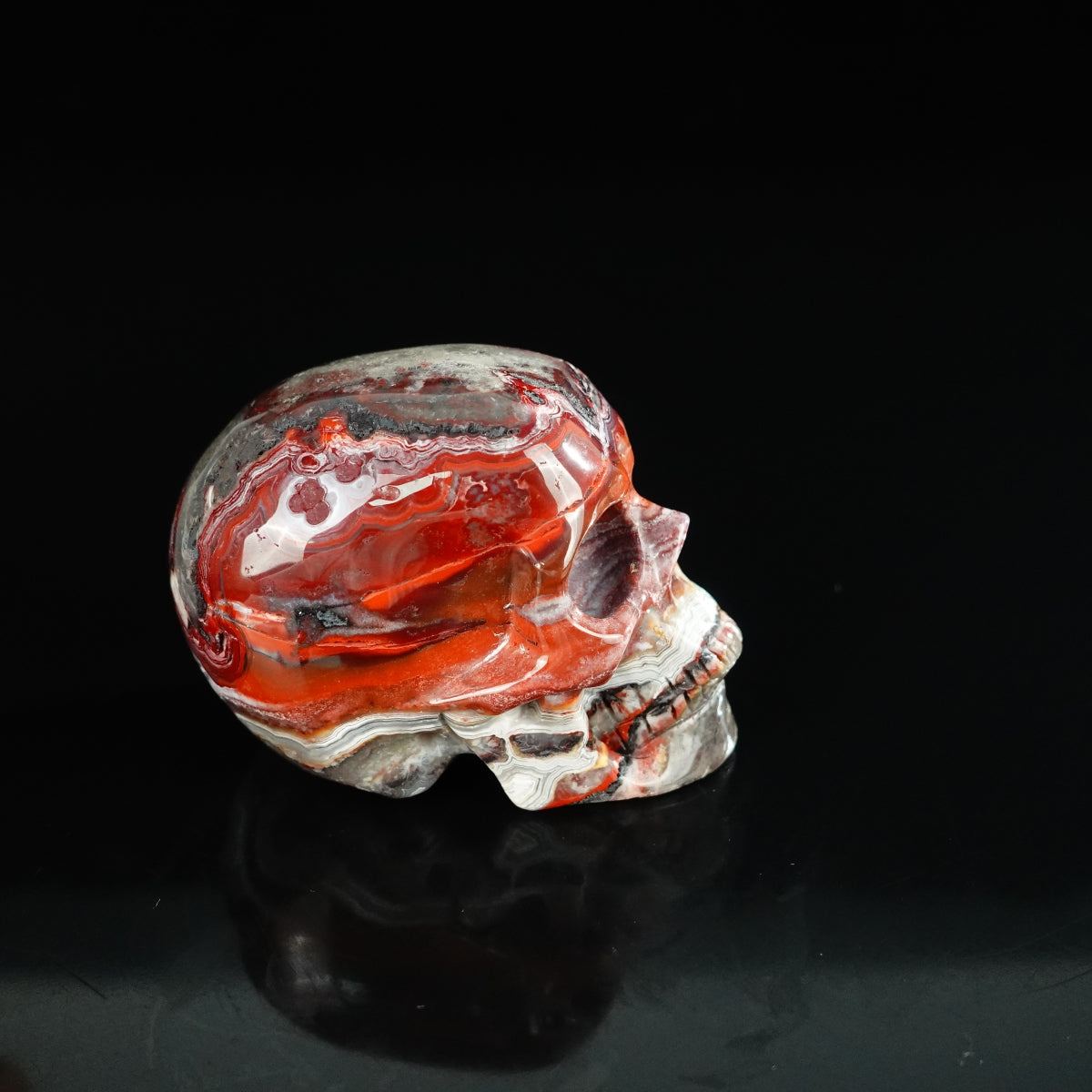 2.2" Red Crazy Lace Agate Crystal Skull Carving - Unique Piece #RC10