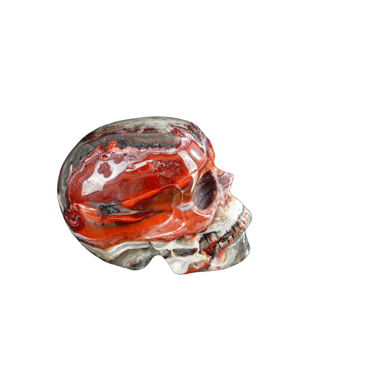 2.2" Red Crazy Lace Agate Crystal Skull Carving - Unique Piece #RC10