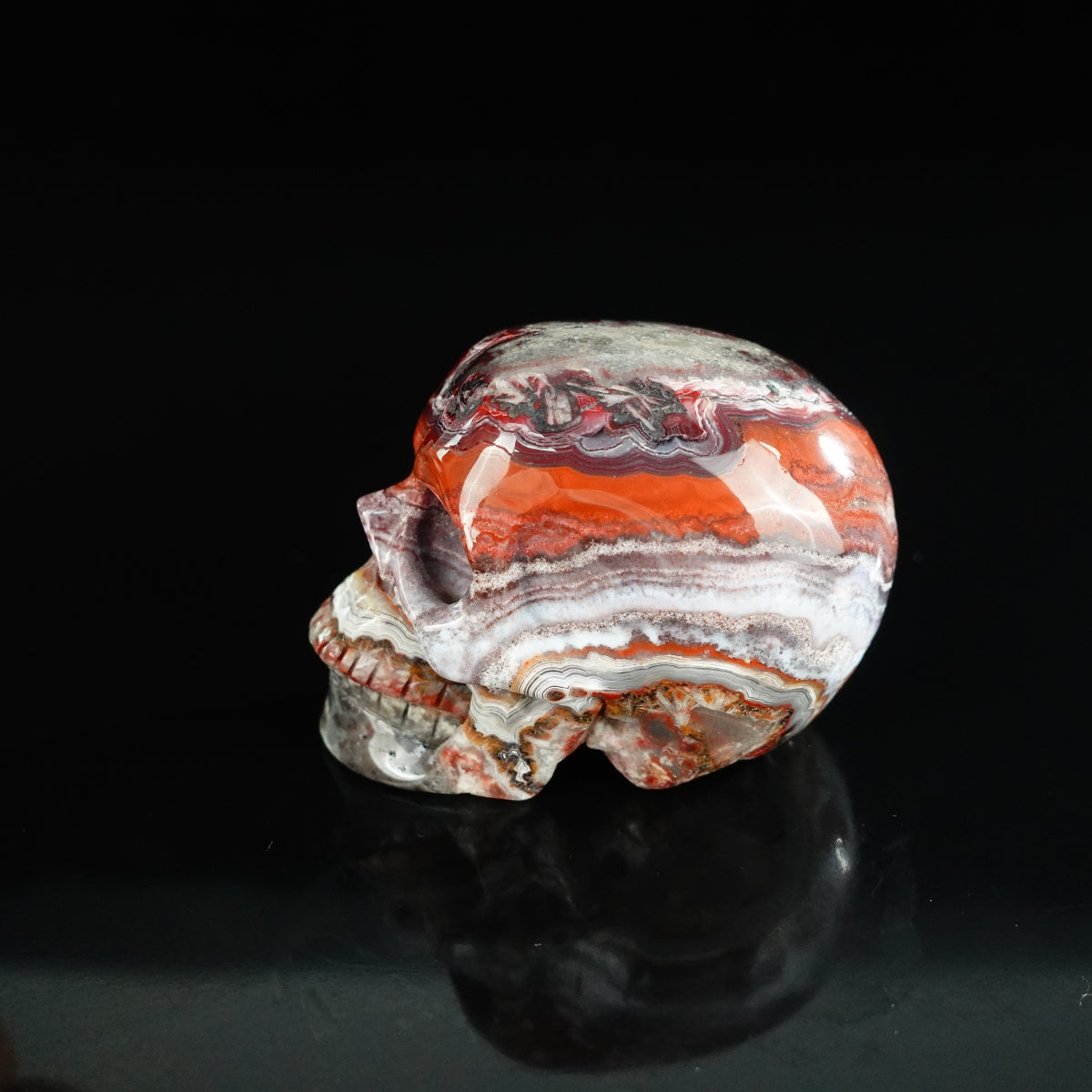 2.2" Red Crazy Lace Agate Crystal Skull Carving - Unique Piece #RC10
