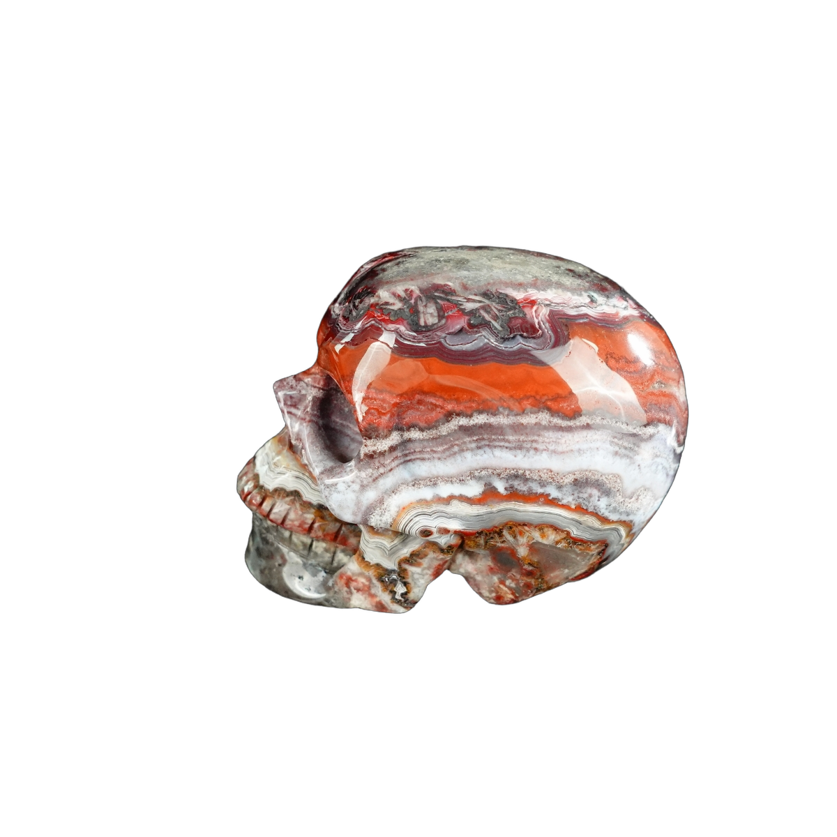 2.2" Red Crazy Lace Agate Crystal Skull Carving - Unique Piece #RC10