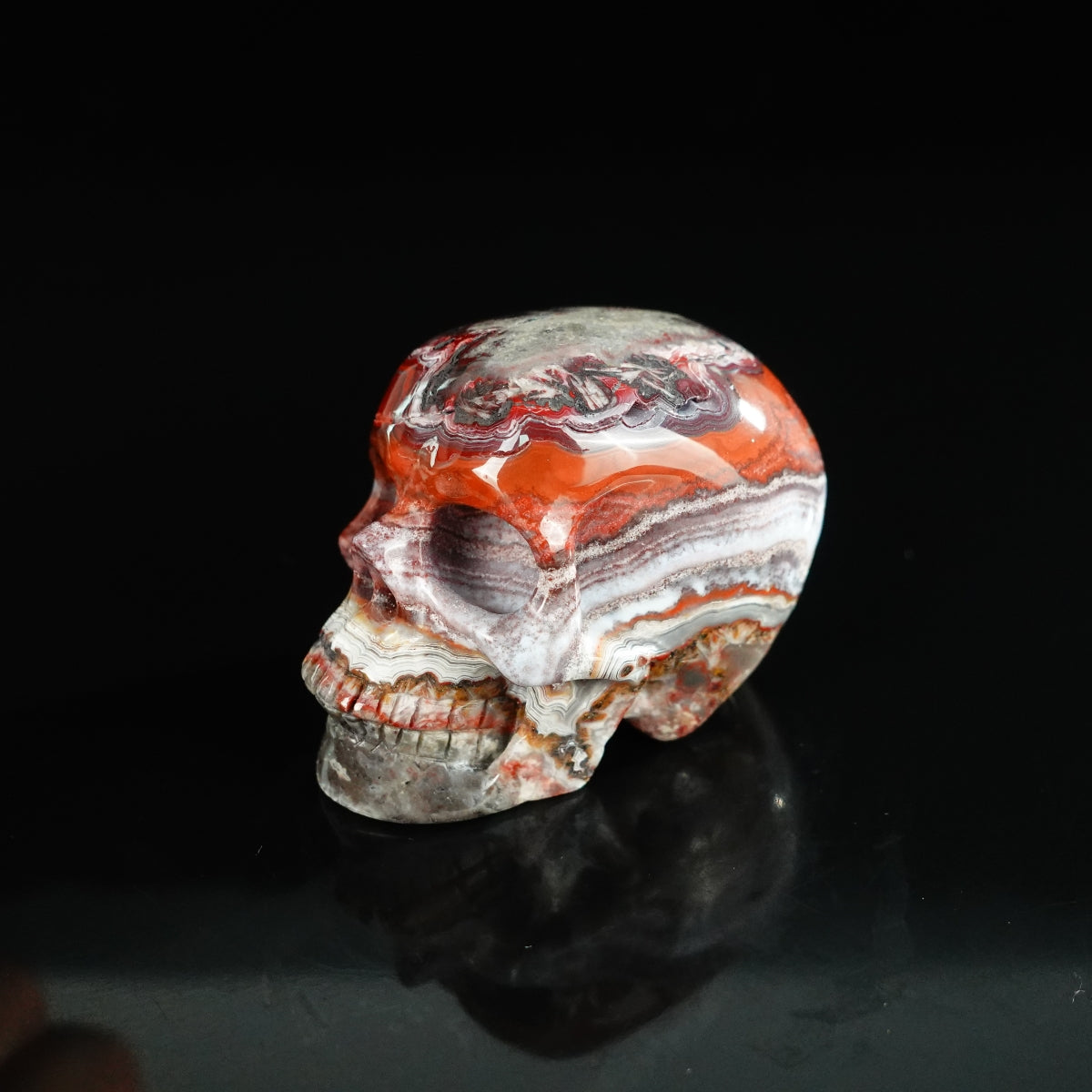 2.2" Red Crazy Lace Agate Crystal Skull Carving - Unique Piece #RC10
