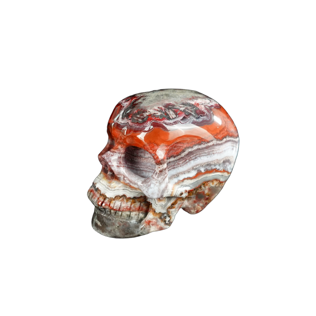 2.2" Red Crazy Lace Agate Crystal Skull Carving - Unique Piece #RC10