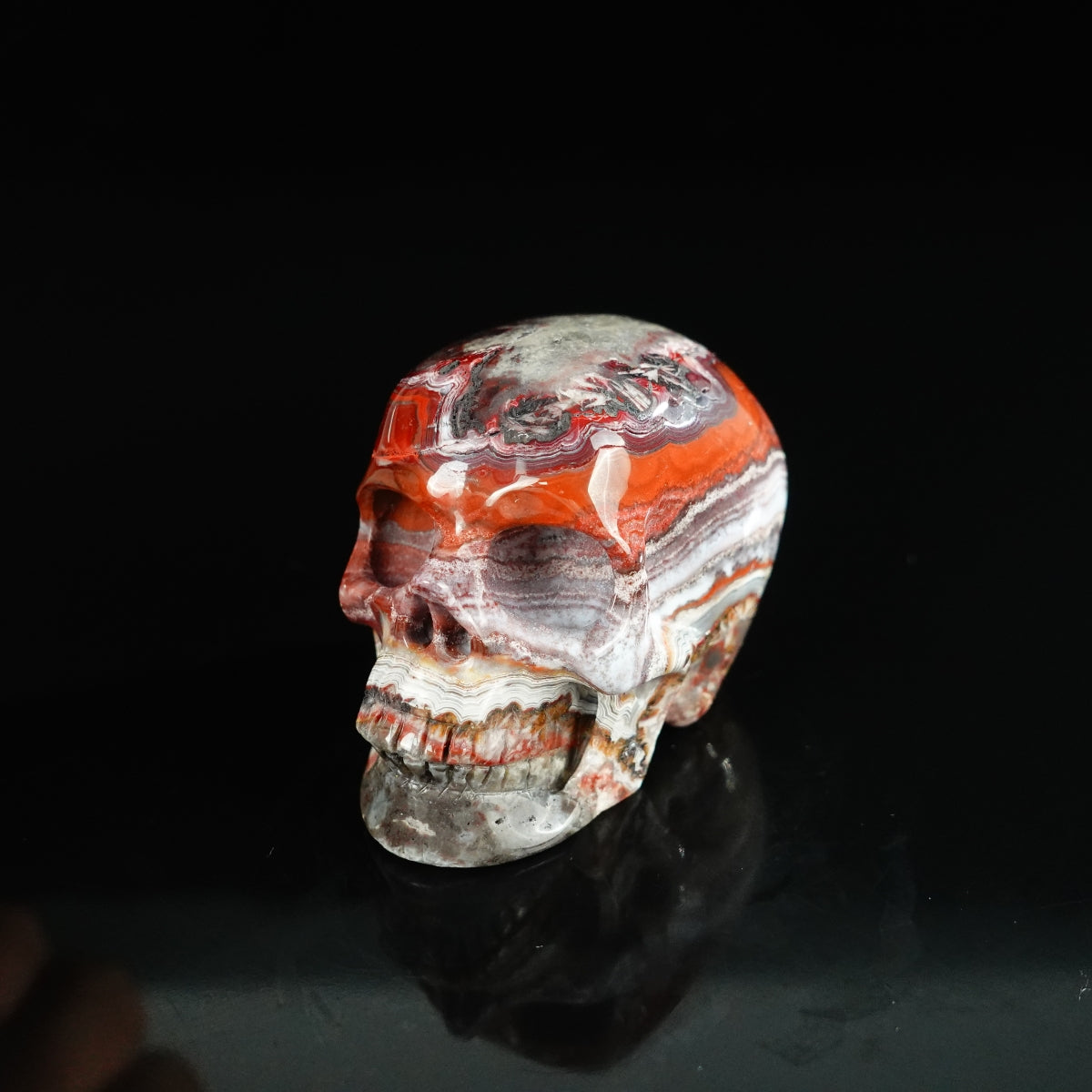 2.2" Red Crazy Lace Agate Crystal Skull Carving - Unique Piece #RC10