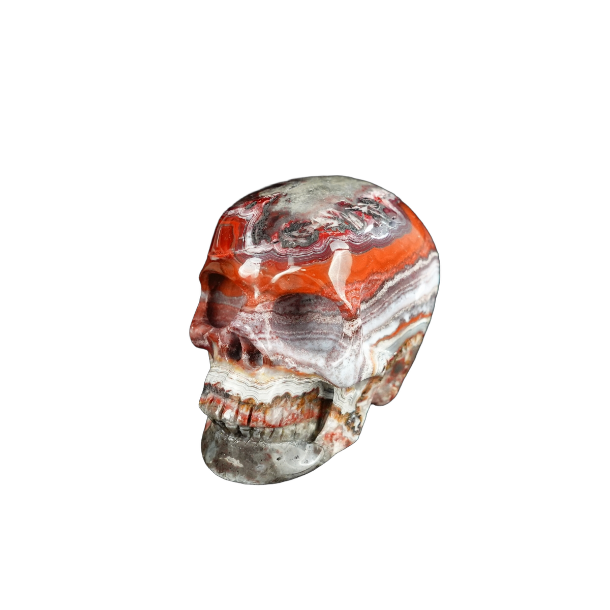 2.2" Red Crazy Lace Agate Crystal Skull Carving - Unique Piece #RC10