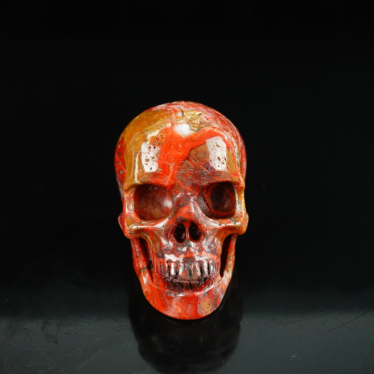 2.2" Red Crazy Lace Agate Crystal Skull Carving - Unique Piece #RC11