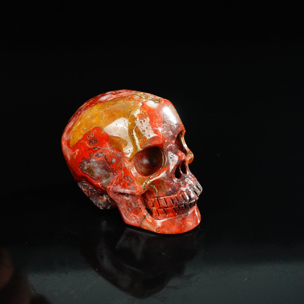 2.2" Red Crazy Lace Agate Crystal Skull Carving - Unique Piece #RC11