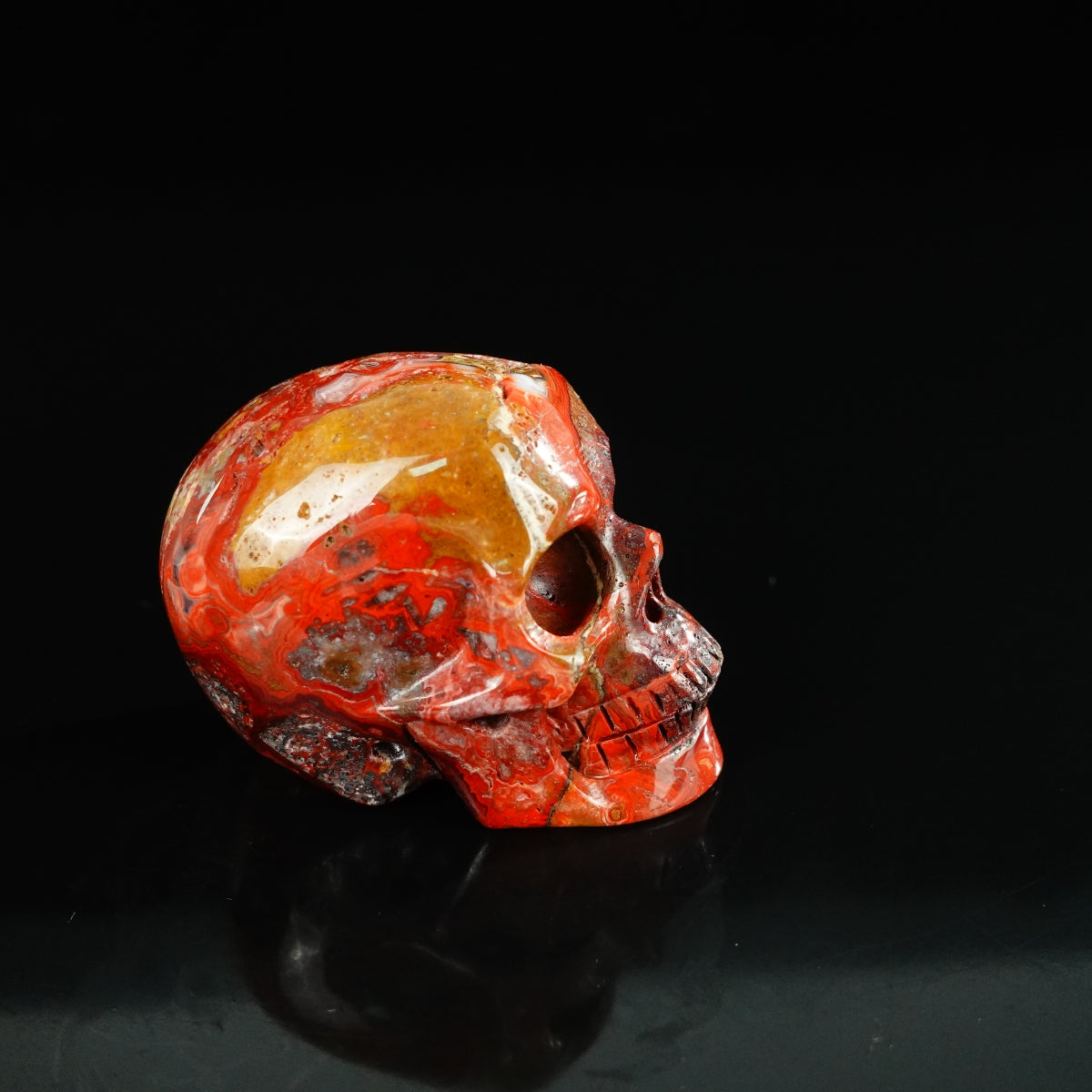 2.2" Red Crazy Lace Agate Crystal Skull Carving - Unique Piece #RC11