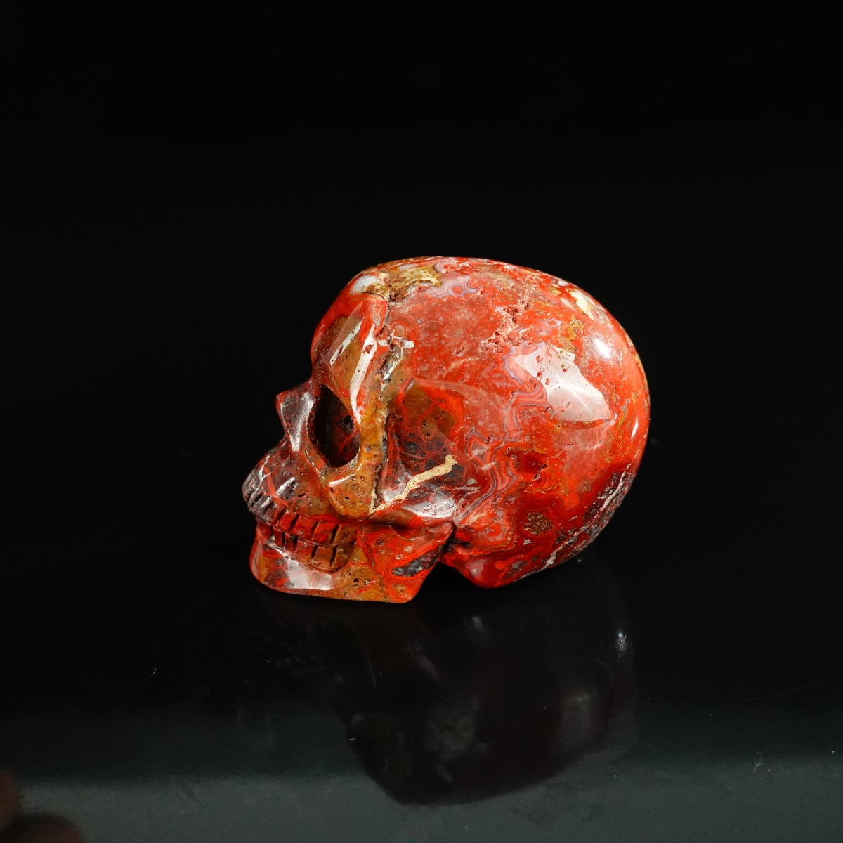 2.2" Red Crazy Lace Agate Crystal Skull Carving - Unique Piece #RC11