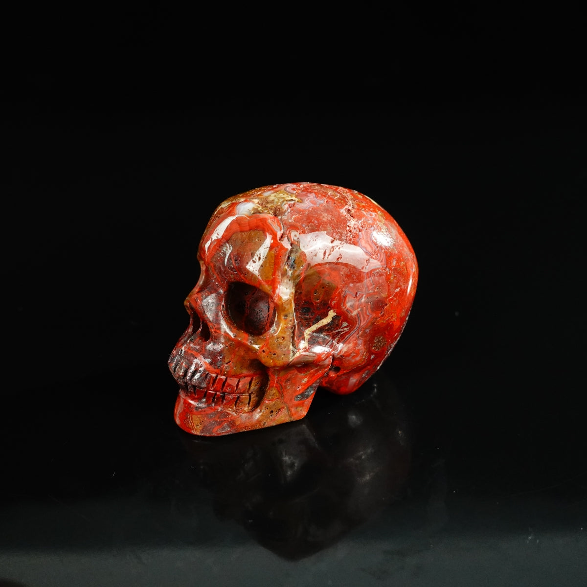 2.2" Red Crazy Lace Agate Crystal Skull Carving - Unique Piece #RC11