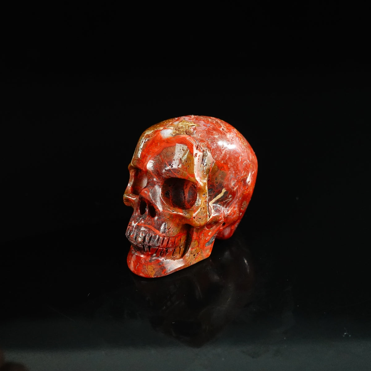 2.2" Red Crazy Lace Agate Crystal Skull Carving - Unique Piece #RC11