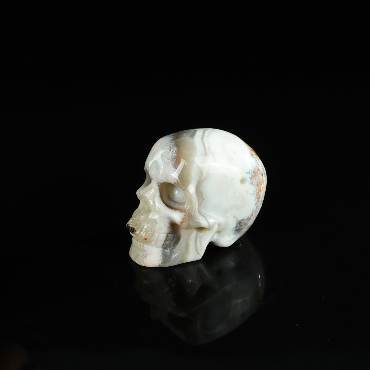 2.2" Red Crazy Lace Agate Crystal Skull Carving - Unique Piece #RC12