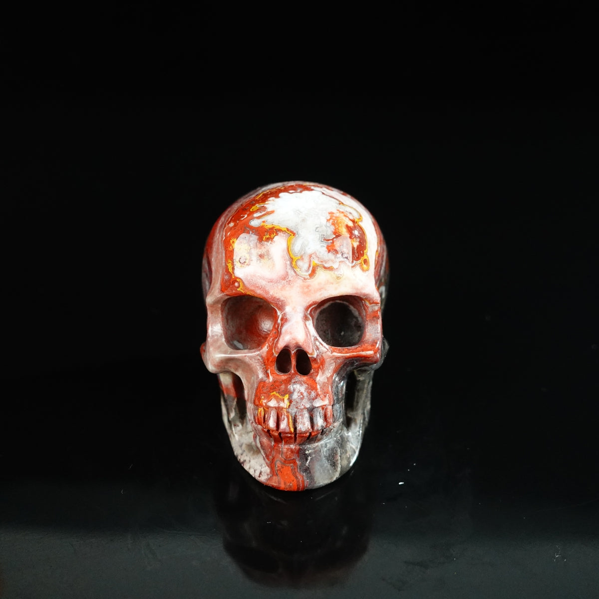 2.2" Red Crazy Lace Agate Crystal Skull Carving - Unique Piece #RC13