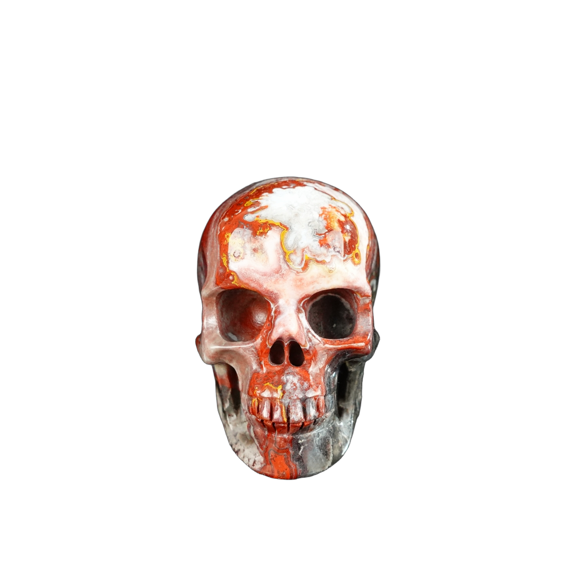 2.2" Red Crazy Lace Agate Crystal Skull Carving - Unique Piece #RC13