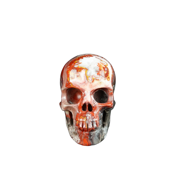 2.2" Red Crazy Lace Agate Crystal Skull Carving - Unique Piece #RC13