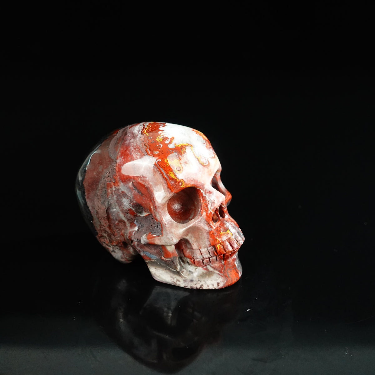2.2" Red Crazy Lace Agate Crystal Skull Carving - Unique Piece #RC13