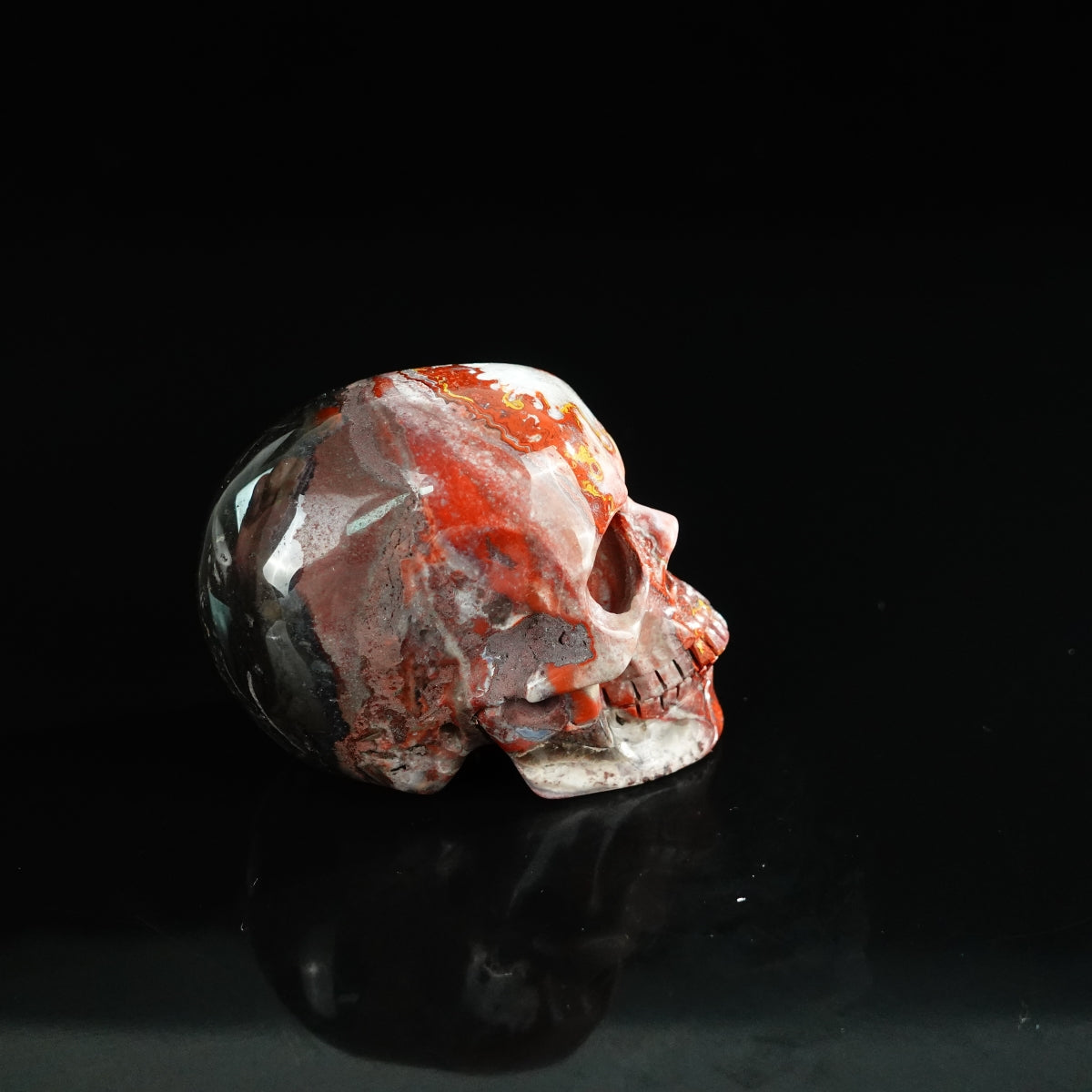 2.2" Red Crazy Lace Agate Crystal Skull Carving - Unique Piece #RC13