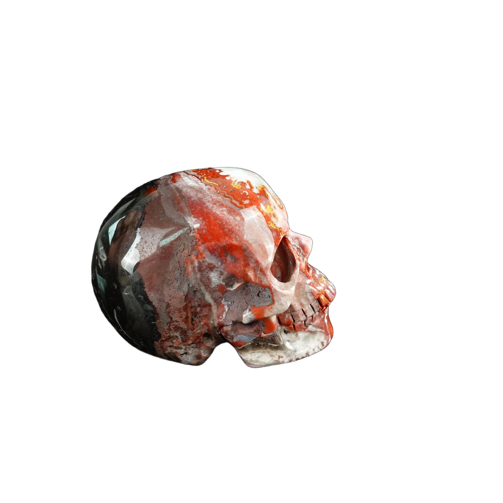 2.2" Red Crazy Lace Agate Crystal Skull Carving - Unique Piece #RC13