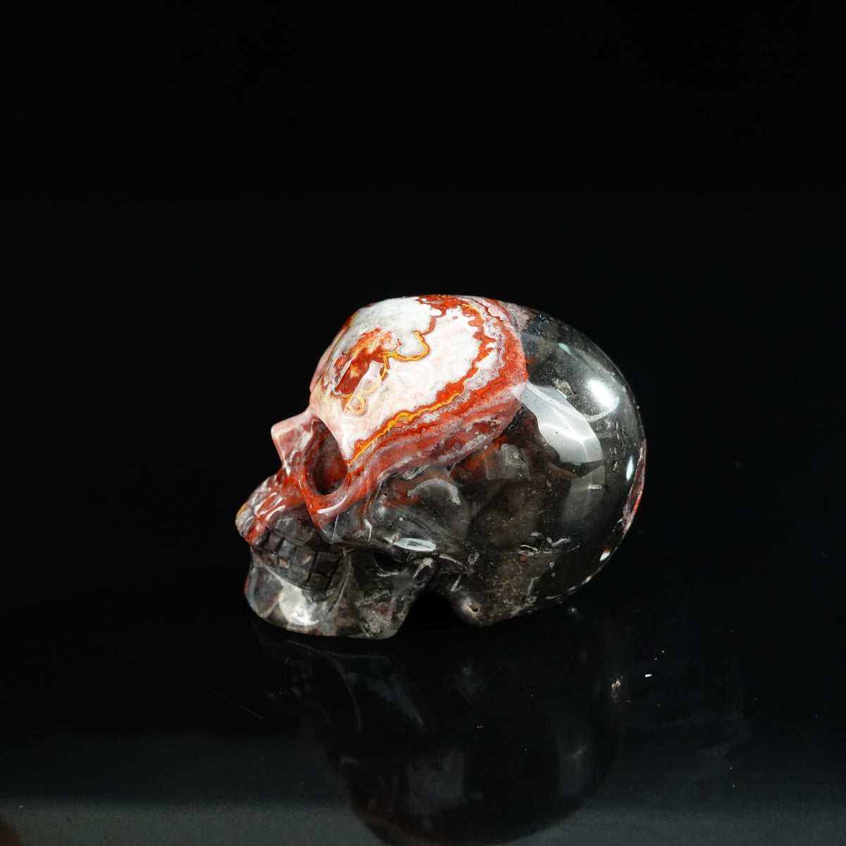 2.2" Red Crazy Lace Agate Crystal Skull Carving - Unique Piece #RC13