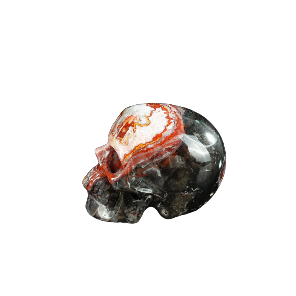 2.2" Red Crazy Lace Agate Crystal Skull Carving - Unique Piece #RC13