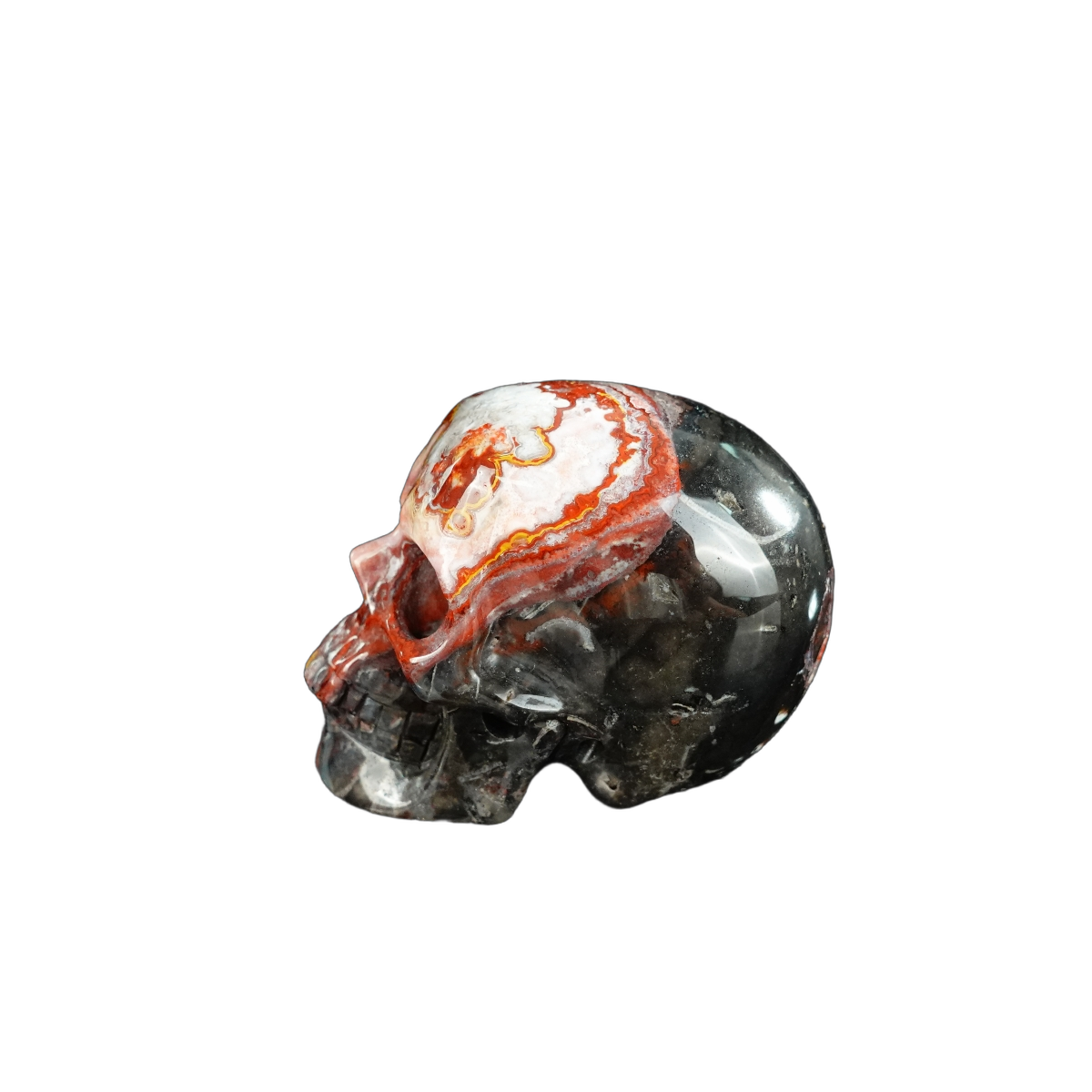 2.2" Red Crazy Lace Agate Crystal Skull Carving - Unique Piece #RC13