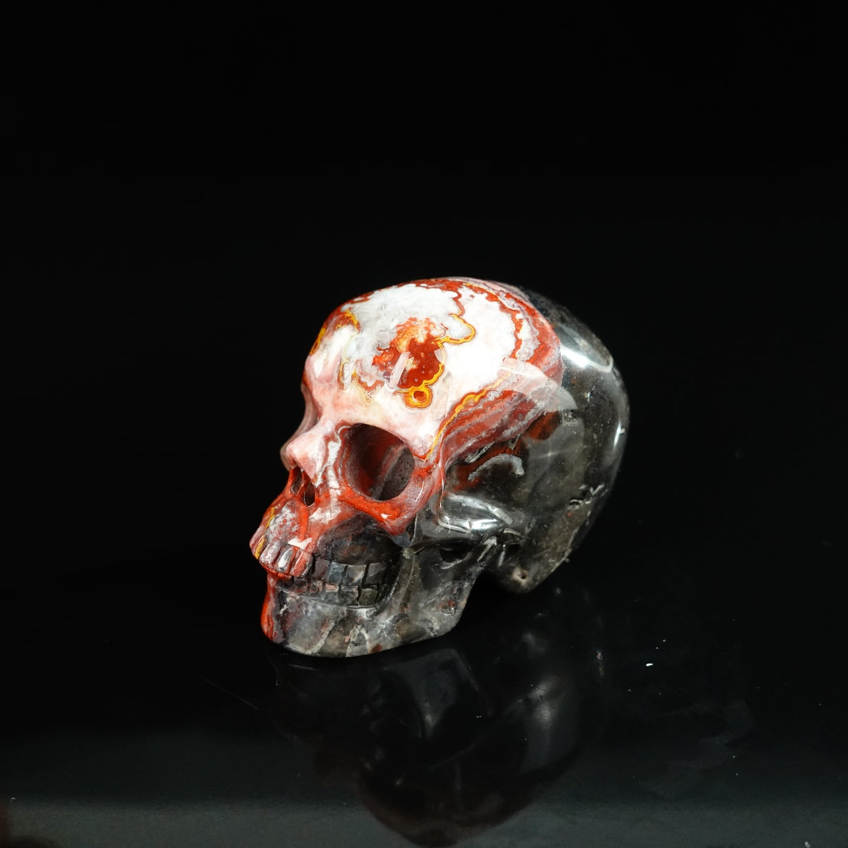 2.2" Red Crazy Lace Agate Crystal Skull Carving - Unique Piece #RC13
