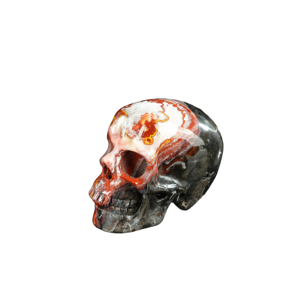 2.2" Red Crazy Lace Agate Crystal Skull Carving - Unique Piece #RC13