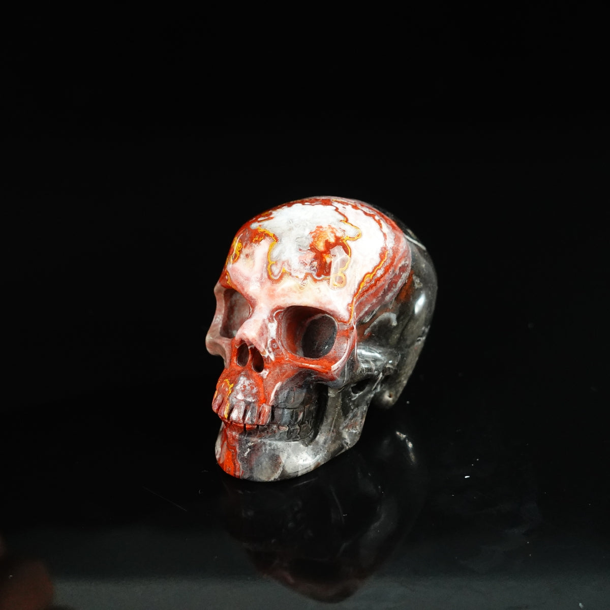 2.2" Red Crazy Lace Agate Crystal Skull Carving - Unique Piece #RC13