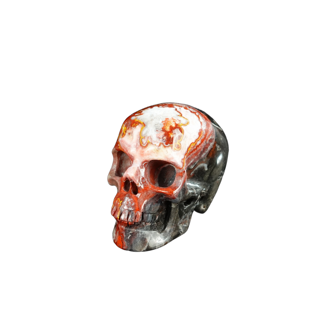 2.2" Red Crazy Lace Agate Crystal Skull Carving - Unique Piece #RC13
