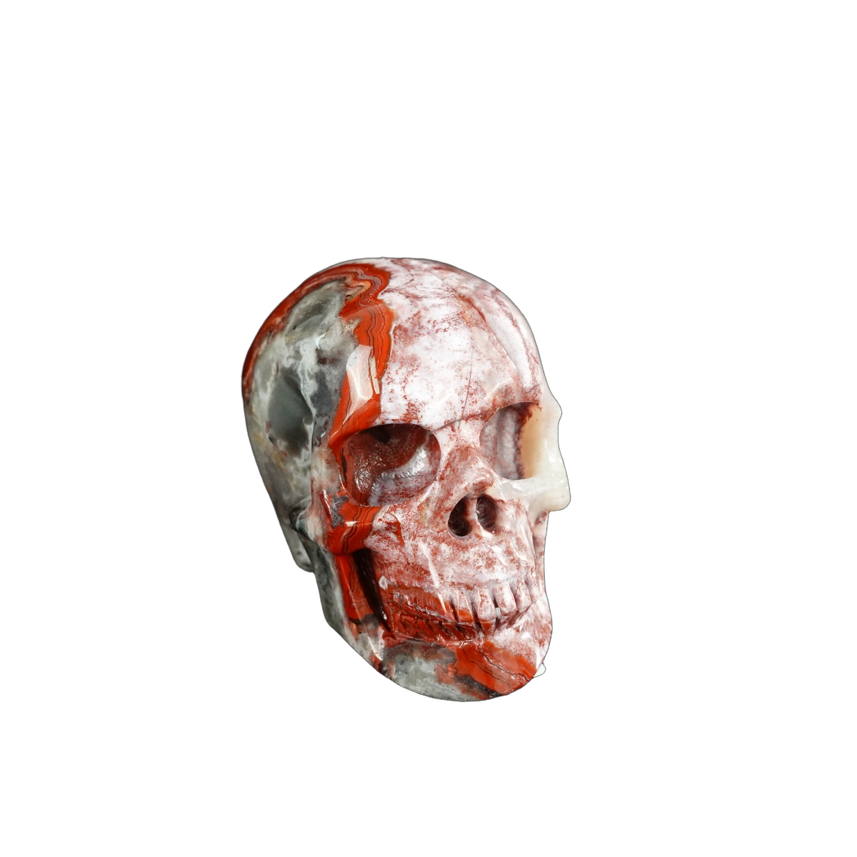 2.2" Red Crazy Lace Agate Crystal Skull Carving - Unique Piece #RC14