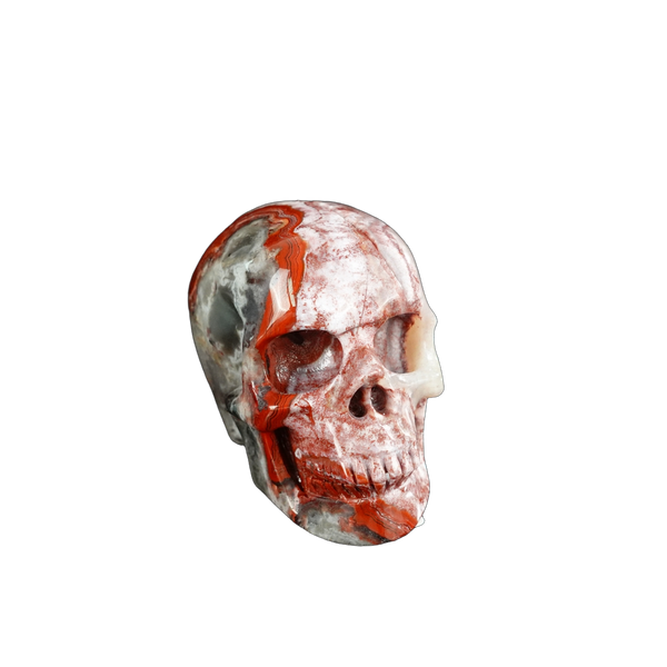 2.2" Red Crazy Lace Agate Crystal Skull Carving - Unique Piece #RC14 - alternate view