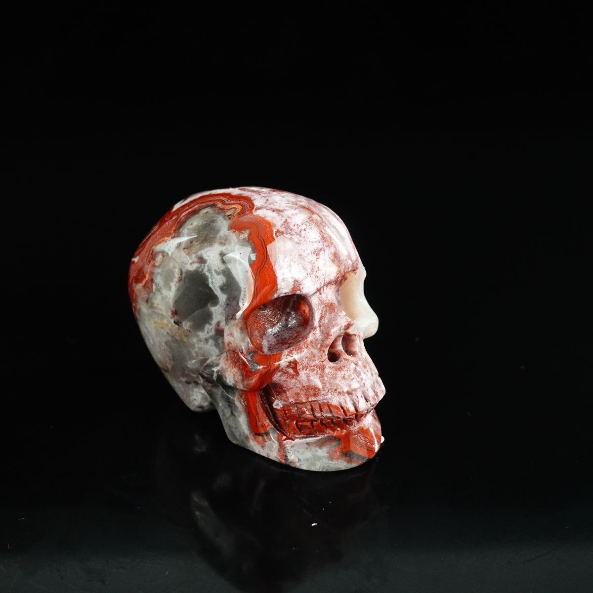 2.2" Red Crazy Lace Agate Crystal Skull Carving - Unique Piece #RC14
