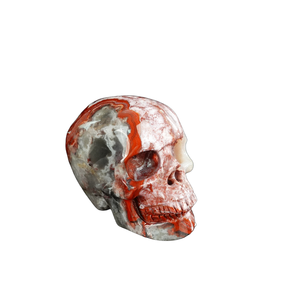 2.2" Red Crazy Lace Agate Crystal Skull Carving - Unique Piece #RC14