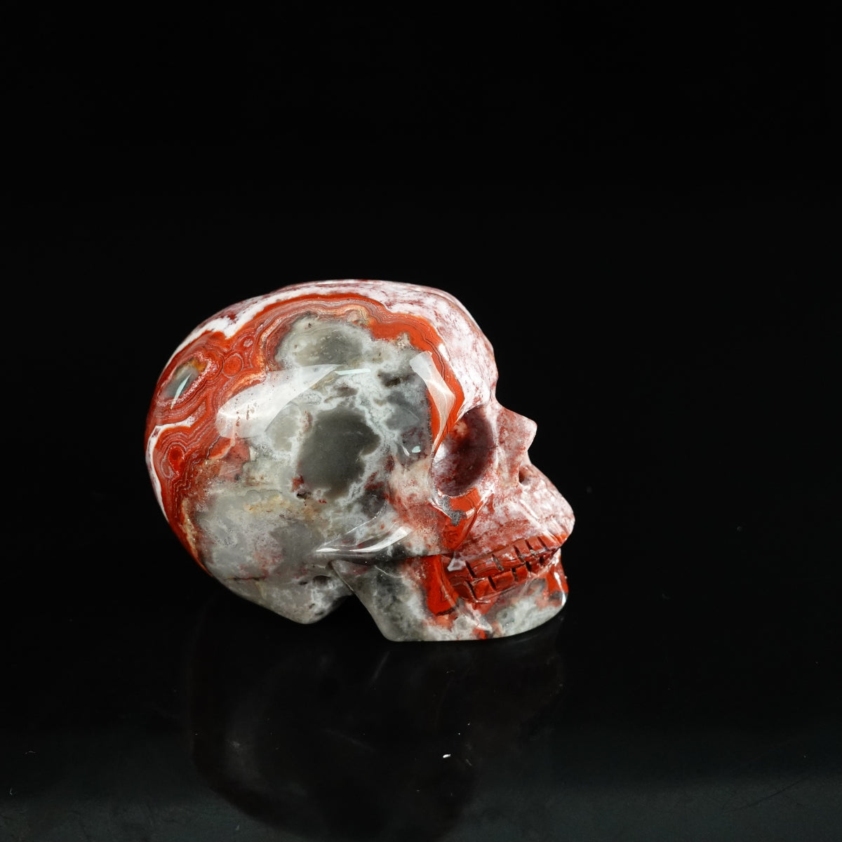 2.2" Red Crazy Lace Agate Crystal Skull Carving - Unique Piece #RC14