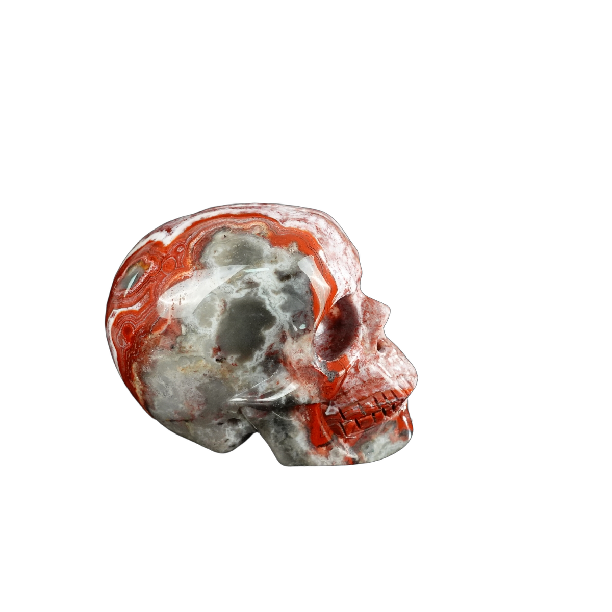 2.2" Red Crazy Lace Agate Crystal Skull Carving - Unique Piece #RC14