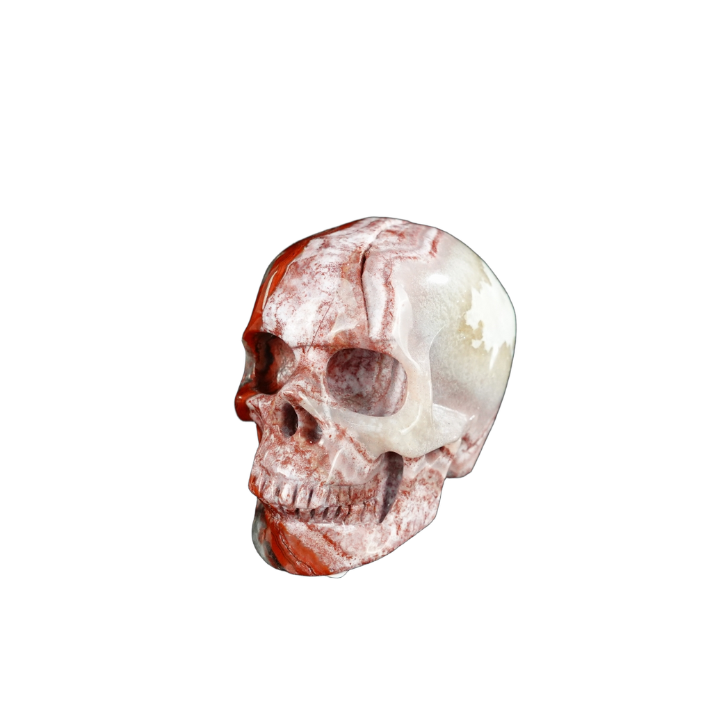 2.2" Red Crazy Lace Agate Crystal Skull Carving - Unique Piece #RC14