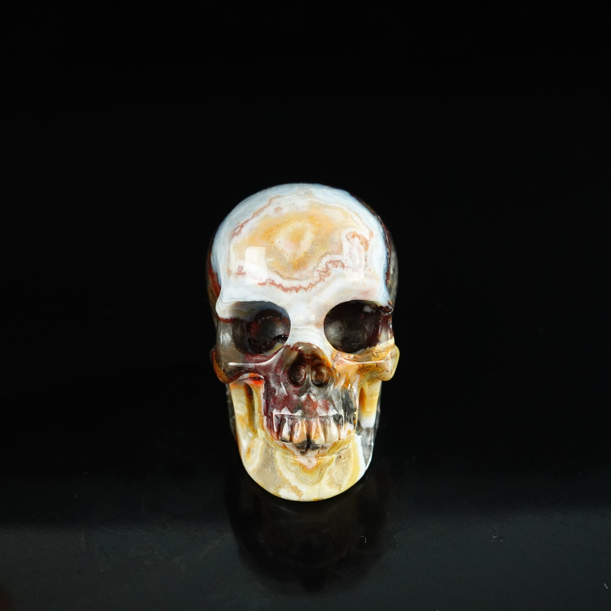 2.2" Red Crazy Lace Agate Crystal Skull Carving - Unique Piece #RC16