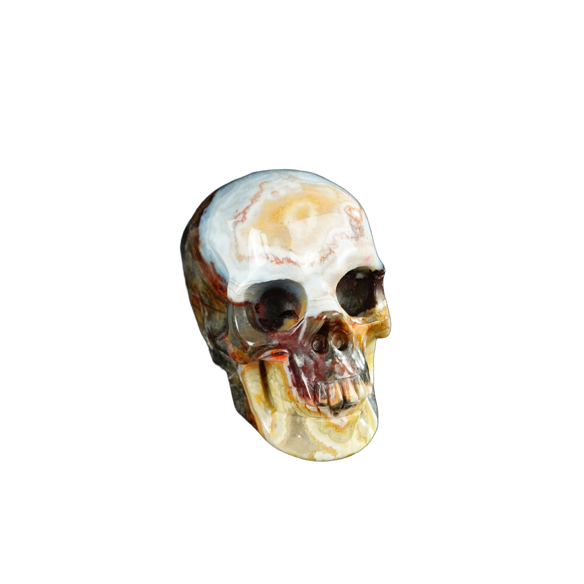 2.2" Red Crazy Lace Agate Crystal Skull Carving - Unique Piece #RC16